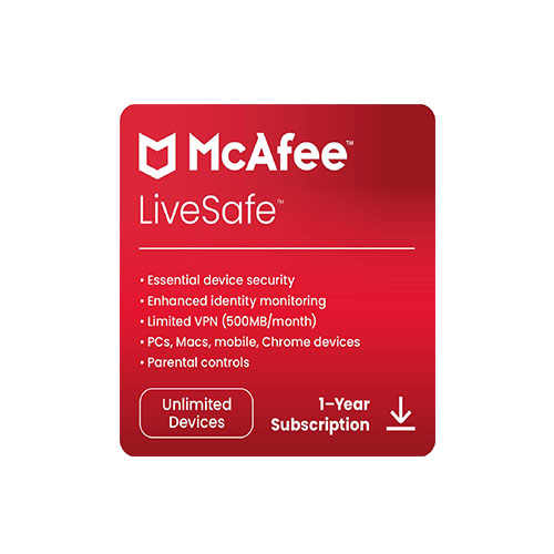 McAfee Live Safe | Unlimited Devices | 1 Year -2026